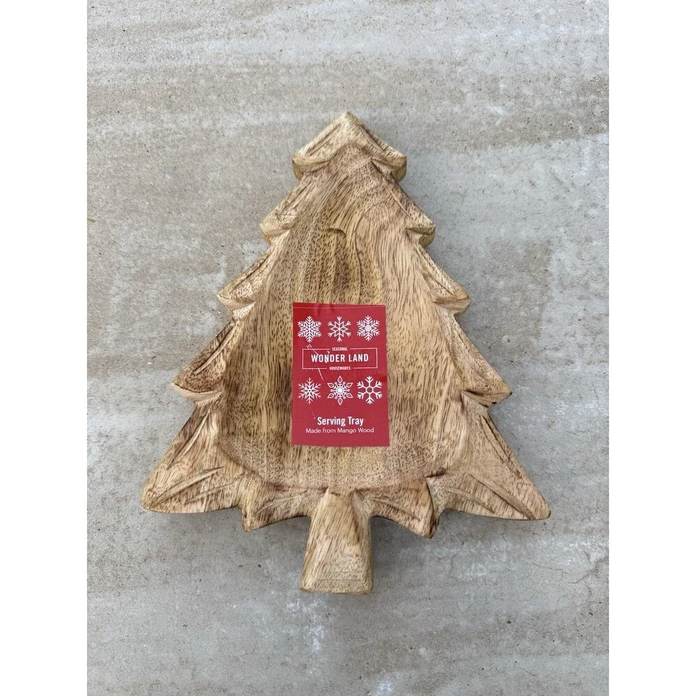 Pine‎ Tree Mango Wood Serving Tray Christmas Tree Shape New Small Size